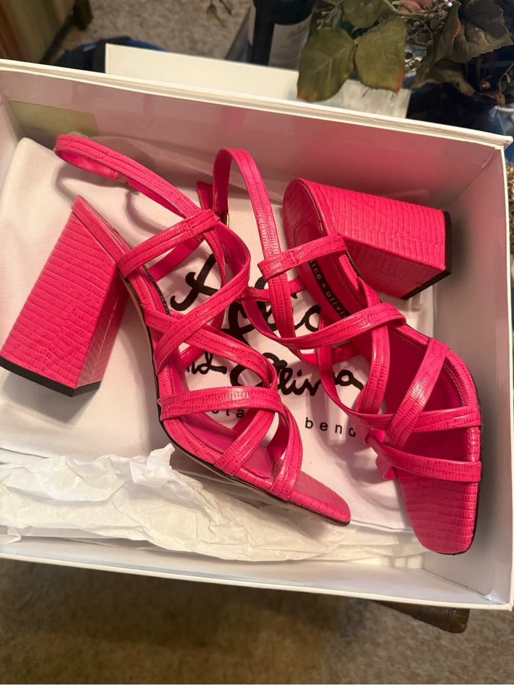 Alice + Olivia Hot Pink Strappy Block Heel Sandals